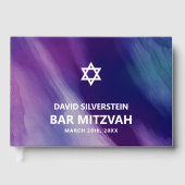 Modern Purple Blue Star David Bar Mitzvah Hebrew ゲストブック (正面)
