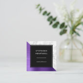 Modern Purple Brushed Metal White Marble Black スクエア名刺 (スタンド正面)