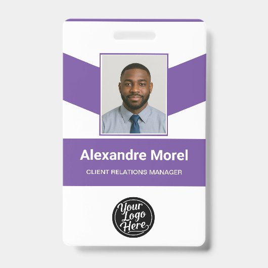 Modern Purple Chevron Professional ID Badge バッジ (Front)