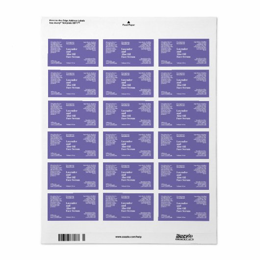 Modern Purple Cosmetics Dropper Bottle Label ラベル (フルシート)