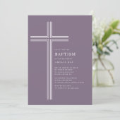 Modern Purple Cross Baptism Invitation 招待状 (スタンド正面)