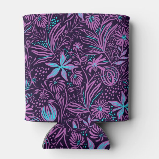 Modern Purple Dark Floral Pattern Personalised 缶クーラー (裏面)