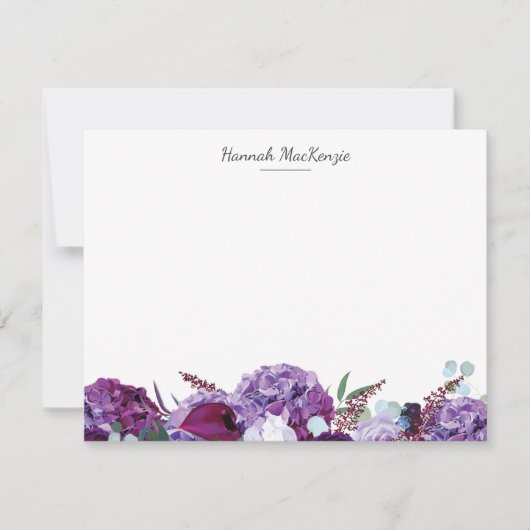 Modern Purple Floral Name ノートカード (正面)