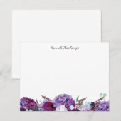 Modern Purple Floral Name ノートカード (正面/裏面)