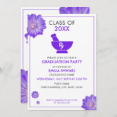 Modern Purple Floral Pharmacist Graduation Party 招待状 (正面/裏面)