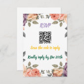 Modern Purple Floral QR Code RSVP | Scan to Reply エンクロージャーカード (正面/裏面)