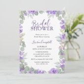 Modern Purple Floral Watercolor Bridal Shower 招待状 (スタンド正面)