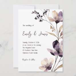 Modern Purple Floral Wedding 招待状
