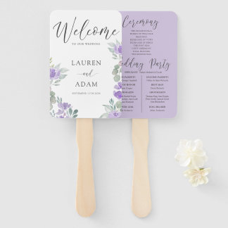 Modern Purple Floral Wedding Program ハンドファン