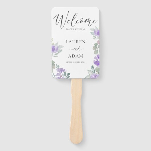 Modern Purple Floral Wedding Program ハンドファン (正面)