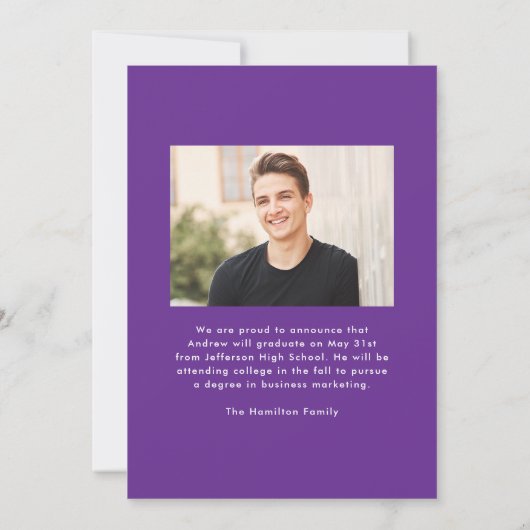 Modern Purple Frame 2 Photo Graduation 案内状 (裏面)