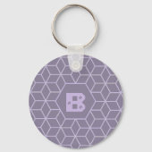Modern Purple Geometric Cubes Pattern Monogram キーホルダー (正面)