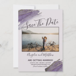 Modern Purple Glitter Spark Save The Date Photo セーブザデート