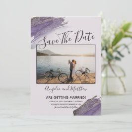 Modern Purple Glitter Spark Save The Date Photo セーブザデート