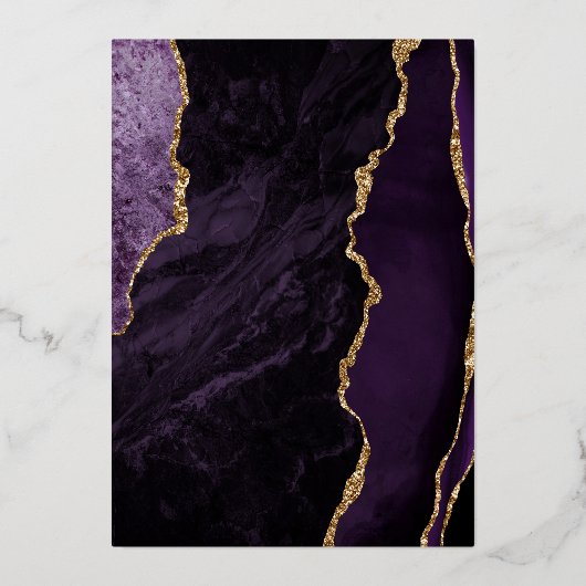 Modern Purple Gold Agate Marble Wedding 箔招待状 (裏面)