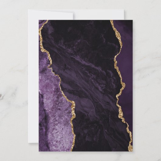 Modern Purple Gold Agate Navy Blue Wedding 招待状 (裏面)