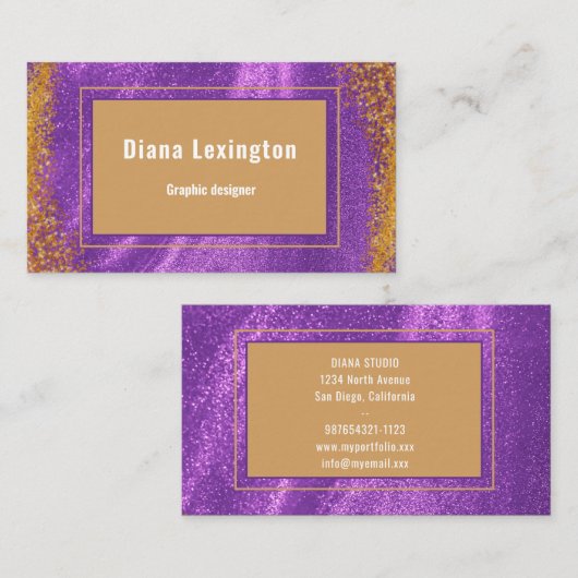  Modern Purple Gold  Business Card 名刺 (正面/裏面)