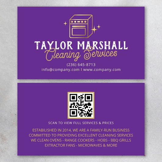 Modern Purple Gold Oven Cleaning Service 名刺