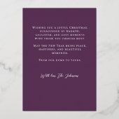 Modern Purple Gold Photo Christmas Holiday Card 箔シーズンカード (裏面)