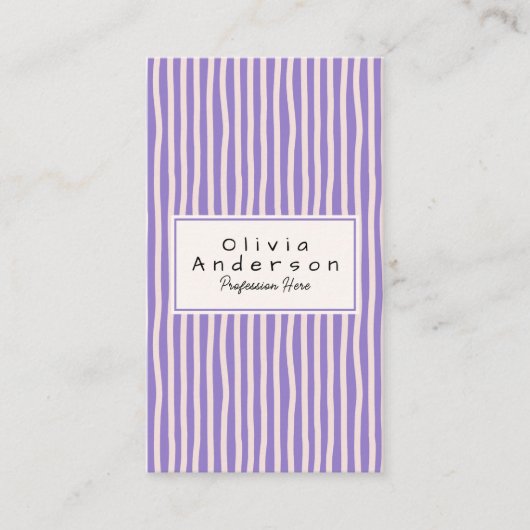 Modern Purple Hand Drawn Stripes Trendy QR Code 名刺 (正面)