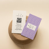 Modern Purple Hand Drawn Stripes Trendy QR Code 名刺