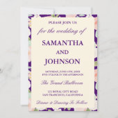 Modern purple Ivory Floral Monogram Wedding 招待状 (正面)