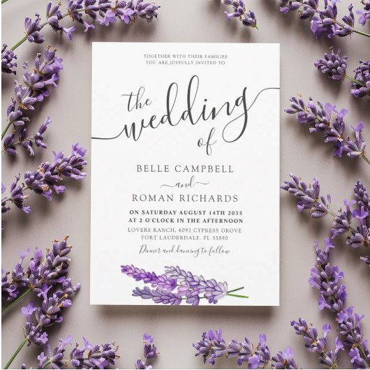 Modern Purple Lavender Watercolor Wedding  招待状