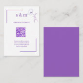 Modern Purple Line Art Flo QR Code Wedding Website エンクロージャーカード (正面/裏面)