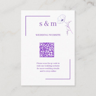 Modern Purple Line Art Flo QR Code Wedding Website エンクロージャーカード