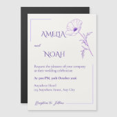 Modern Purple Line Art Floral Wedding Invitation マグネット招待状 (正面/裏面)