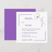 Modern Purple Line Art Floral Wedding Invitation 招待状 (正面/裏面)