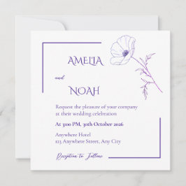 Modern Purple Line Art Floral Wedding Invitation 招待状