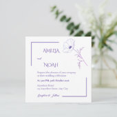 Modern Purple Line Art Floral Wedding Invitation 招待状 (スタンド正面)