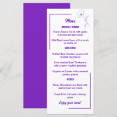 Modern Purple Line Art Floral Wedding Menu Card メニュー (正面/裏面)