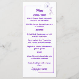 Modern Purple Line Art Floral Wedding Menu Card メニュー