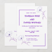 Modern Purple Line Art  Save the Date Wedding Card セーブザデート (正面/裏面)