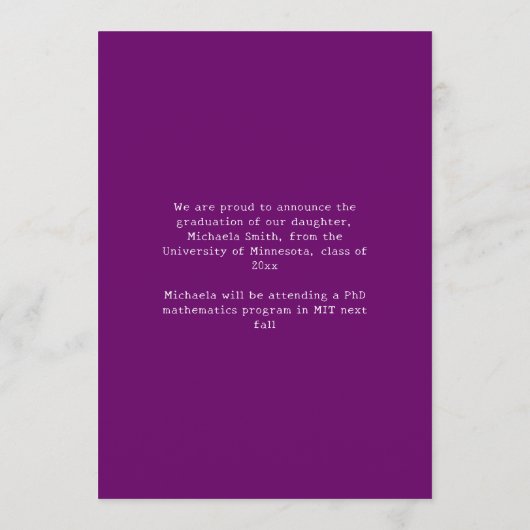 Modern Purple Math Photo College Graduation  案内状 (裏面)
