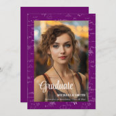 Modern Purple Math Photo College Graduation  案内状 (正面/裏面)