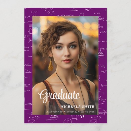 Modern Purple Math Photo College Graduation  案内状 (正面)