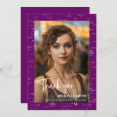 Modern Purple Math Script Photo Graduation サンキューカード (正面/裏面)