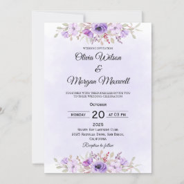 Modern Purple Minimalist Floral Wedding Invitation 招待状