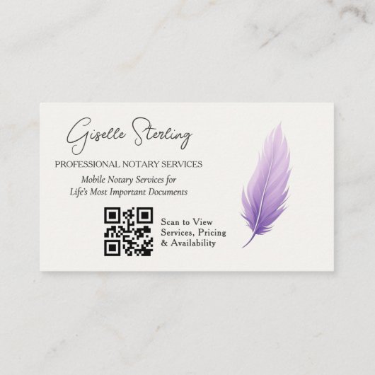 Modern Purple Mobile Notary Photo QR Code 名刺 (裏面)