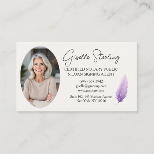 Modern Purple Mobile Notary Photo QR Code 名刺 (正面)