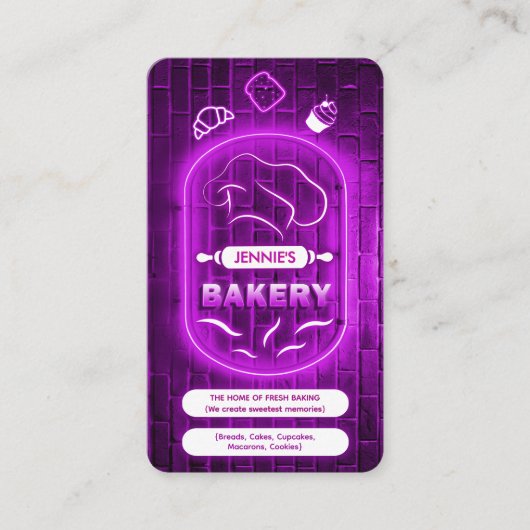 Modern Purple Neon Bakery Add Logo Brand Name   名刺 (正面)