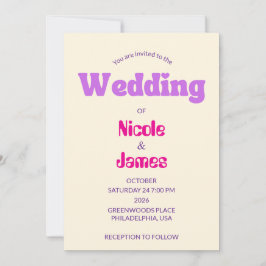 Modern Purple Peach Elegant Wedding Invitation 招待状