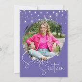 Modern Purple Photo Sweet Sixteen Birthday Party 招待状 (正面)