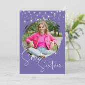 Modern Purple Photo Sweet Sixteen Birthday Party 招待状 (スタンド正面)