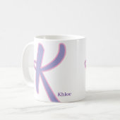 Modern Purple & Pink Monogram Personalized Name K コーヒーマグカップ (正面左)