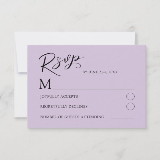 Modern Purple Rose RSVP Wedding Card (正面)
