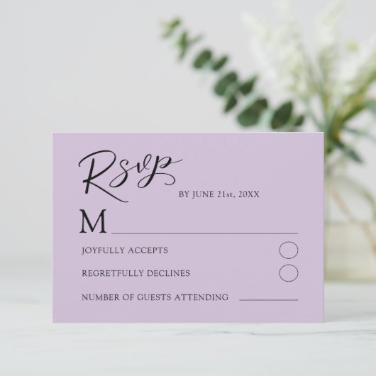 Modern Purple Rose RSVP Wedding Card (スタンド正面)